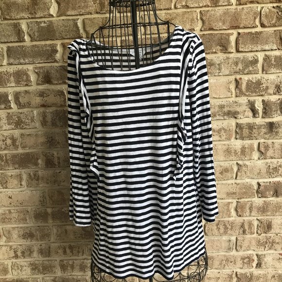 crown & ivy Tops - Crown & Ivy Curvy Long Sleeve Top Black White 0X